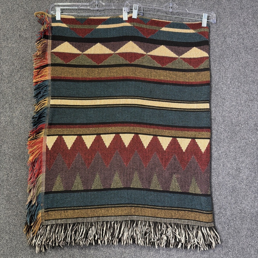 Vintage Woven Throw Blanket Tapestry Aztec Southwest Geometric 65x45 Grandmacore